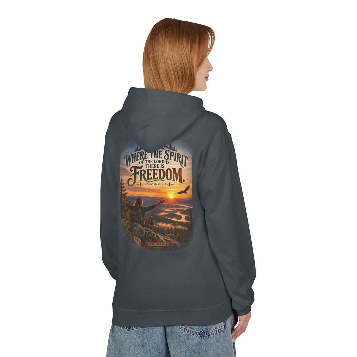 Women's Freedom Wilderness Hoodie — "Where the Spirit of the Lord is Freedom" Scenic Outdoor Pullover