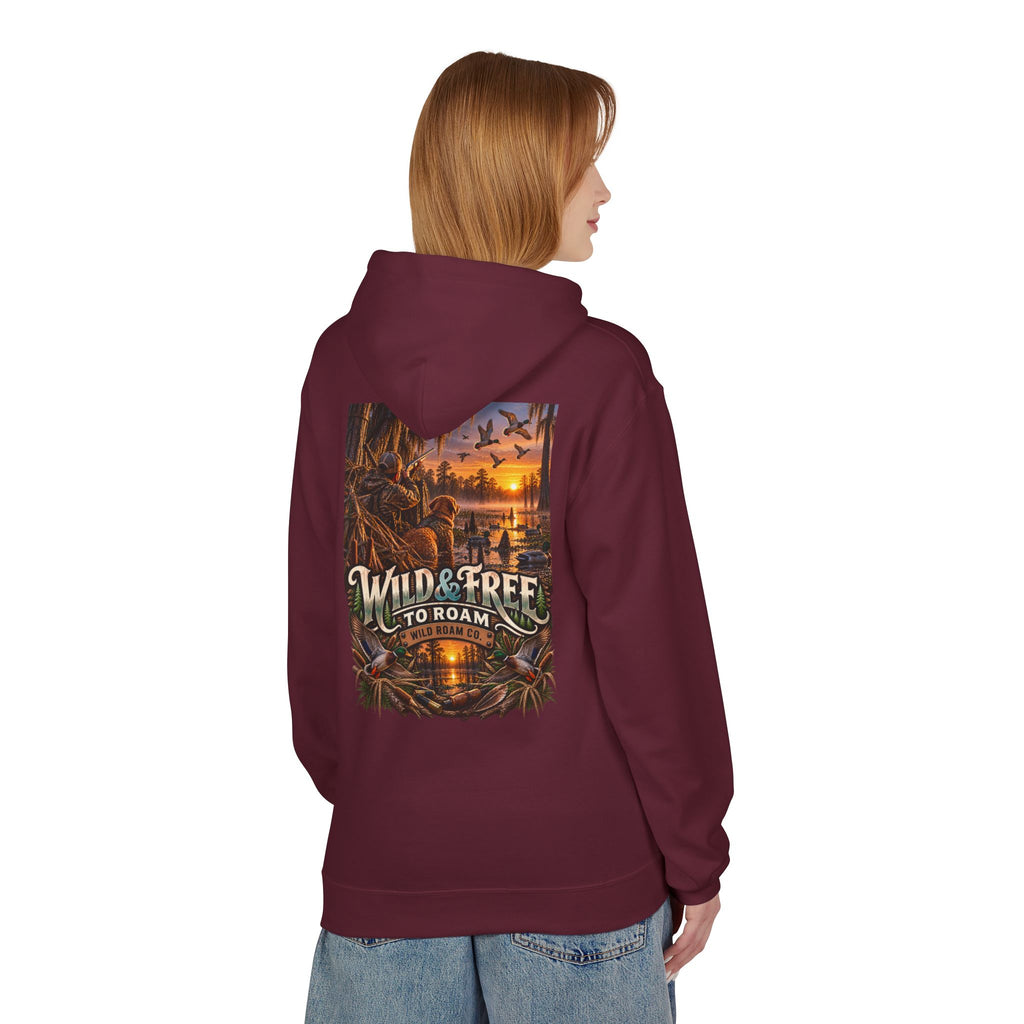 Wild & Free Hoodie — "Wild & Free to Roam" Ducks Graphic Pullover
