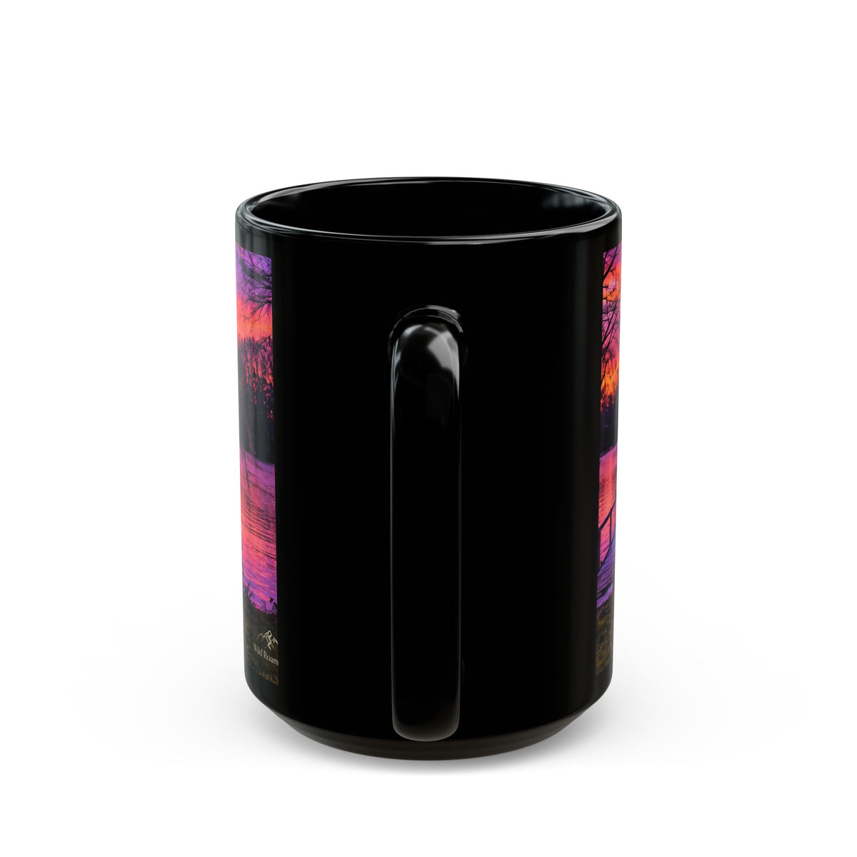 Sunset Lake Black Mug — Vibrant Purple-Orange Scenic Coffee Cup (11oz, 15oz)