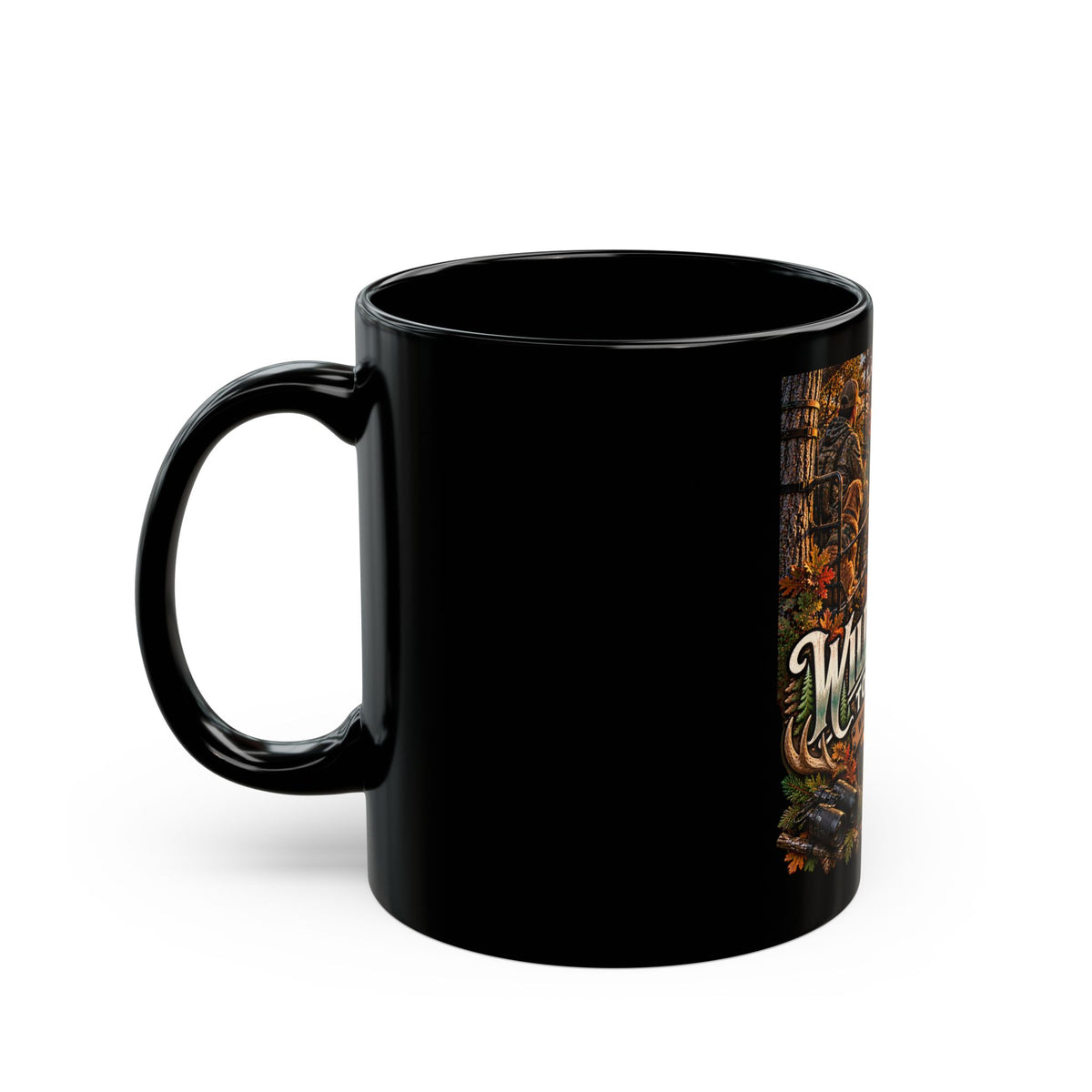 Wild & Free to Roam Black Coffee Mug — Deer Stand Rustic Hunting Sunset 11oz/15oz