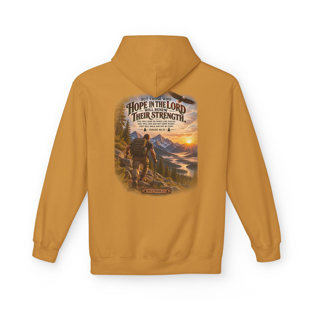 Men's Hope in the Lord Hiking Hoodie — Wild Roam Co. Sunset Mountain Faith Pullover