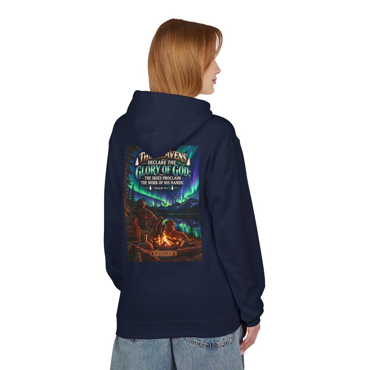 Men's Wilderness Campfire Hoodie — "The Heavens Declare" Scenic Christian Adventure Pullover