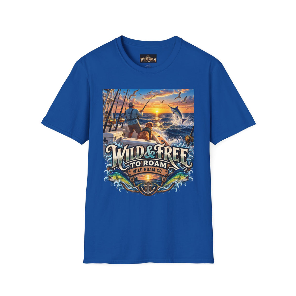 Wild & Free to Roam Fishing T-Shirt — Ocean Sunset Angler Tee