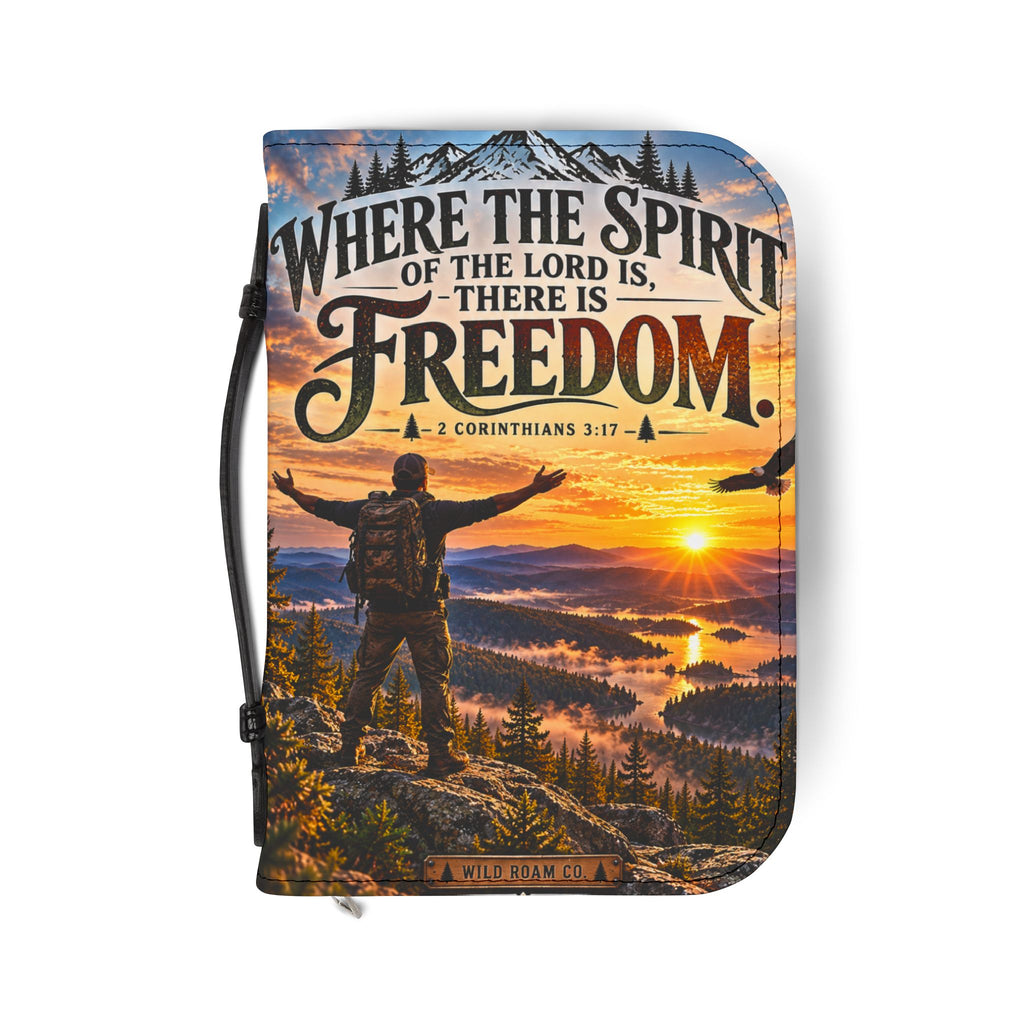 Men's Bible Cover — "Where the Spirit of the Lord Is, There Is Freedom" Zippered Christian Travel Case