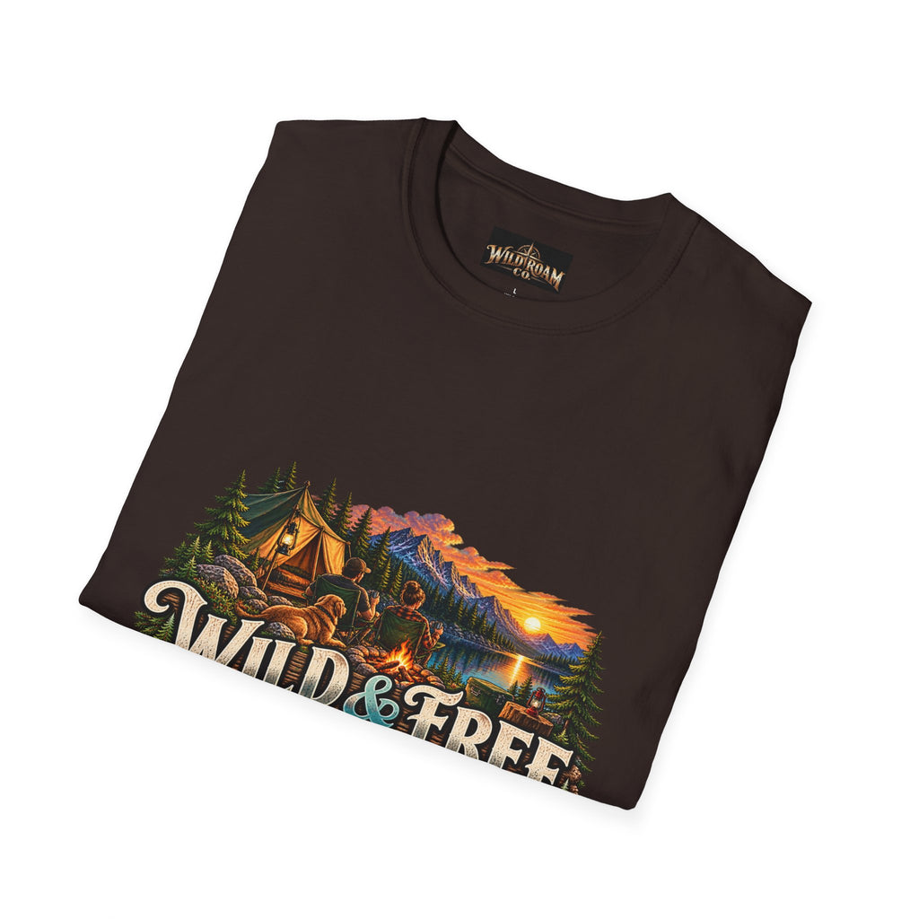 Wild & Free Camping T-Shirt — "Wild & Free to Roam" Outdoor Adventure Tee