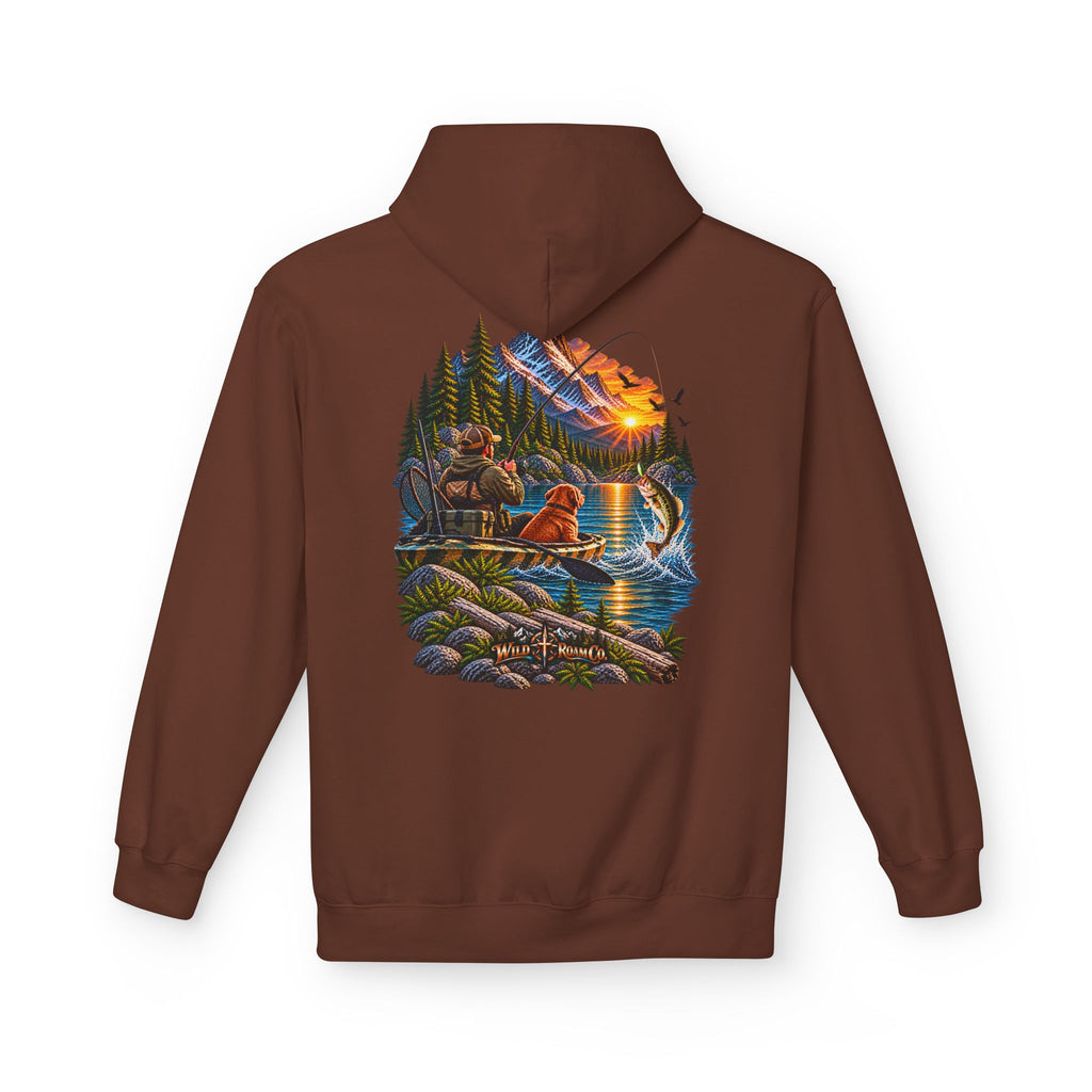 Wild Roam Co. Scenic Adventure Hoodie — "Wild Roam" Mountain & Lake Graphic
