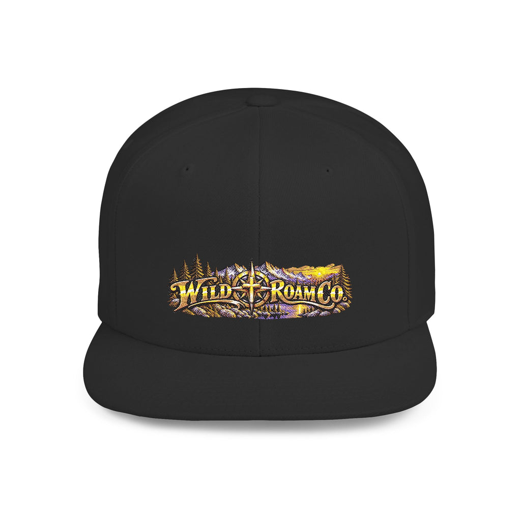 Snapback Hat — Mountain Sunrise 'Wander & Roam' Embroidered Flat Bill