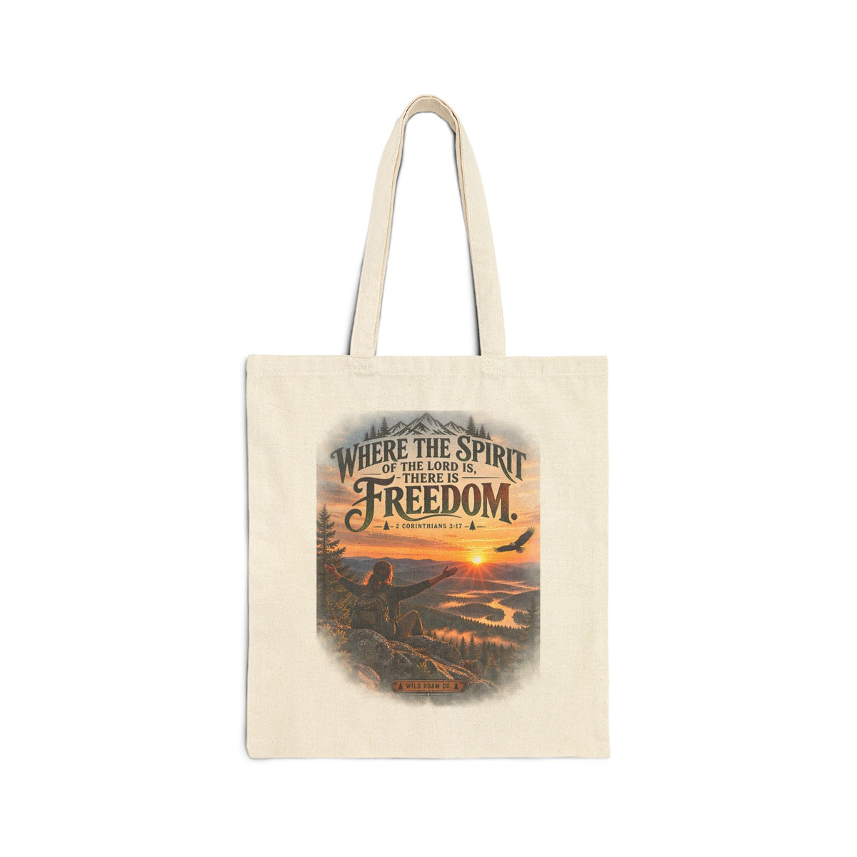 Freedom Sunrise Canvas Tote — "Where the Spirit of the Lord Is, There Is Freedom" Christian Tote Bag