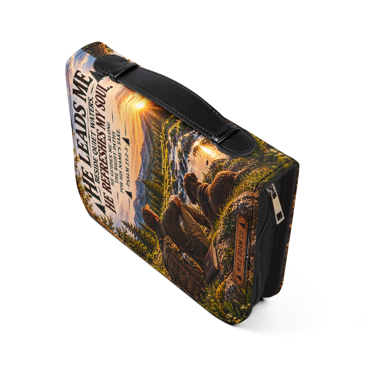 Women's Bible Cover — "He Leads Me Beside Quiet Waters" Psalm 23:2-3 Inspiring Outdoors Design