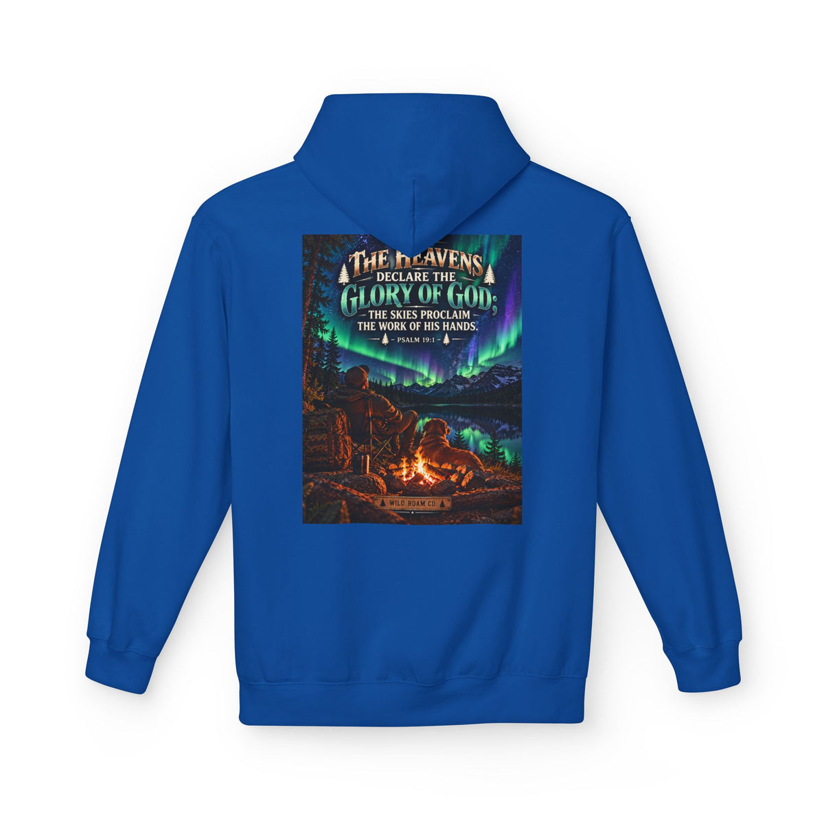 Men's Wilderness Campfire Hoodie — "The Heavens Declare" Scenic Christian Adventure Pullover