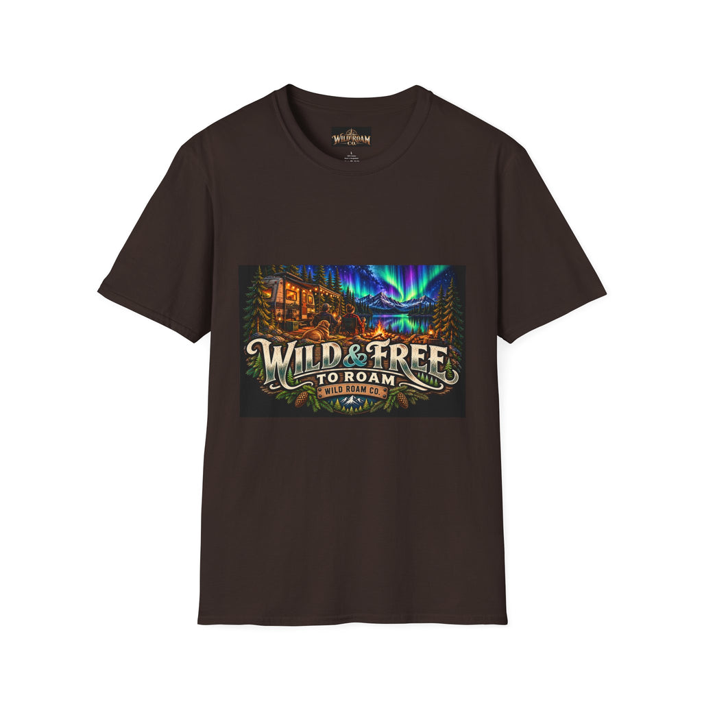 T-Shirt — Wild & Free to Roam Northern Lights Cabin Graphic Tee