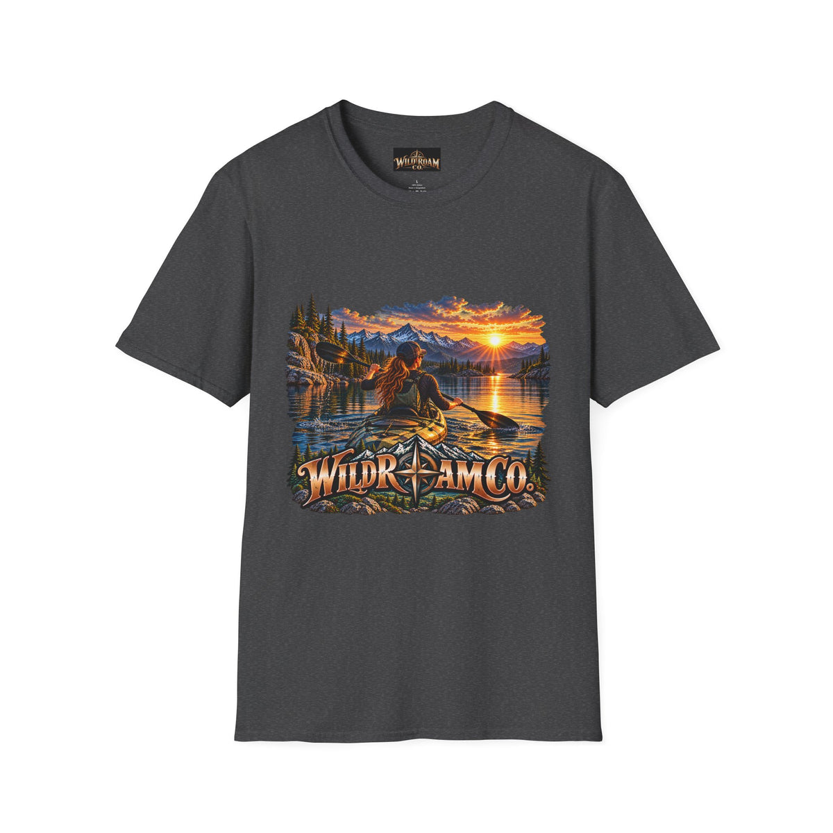 Women's T-shirt--Wild Roam Co Kayak Sunset Graphic(Outdoor Adventure Tee)