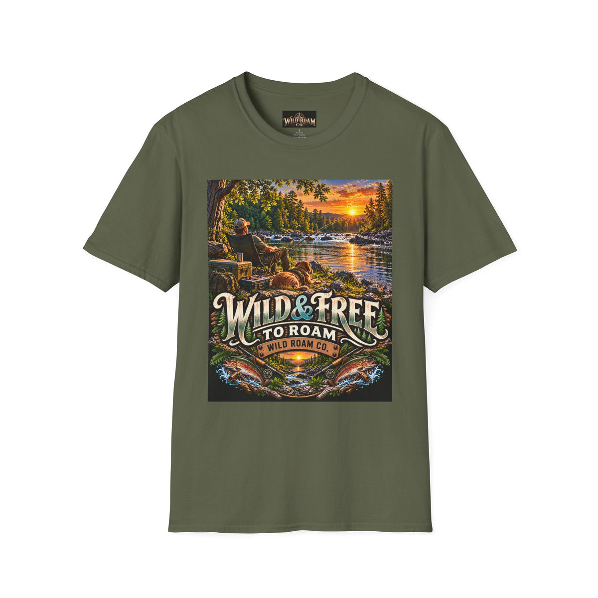 Wild & Free to Roam T-Shirt — Scenic River Fishing Sunset Outdoor Adventure Tee