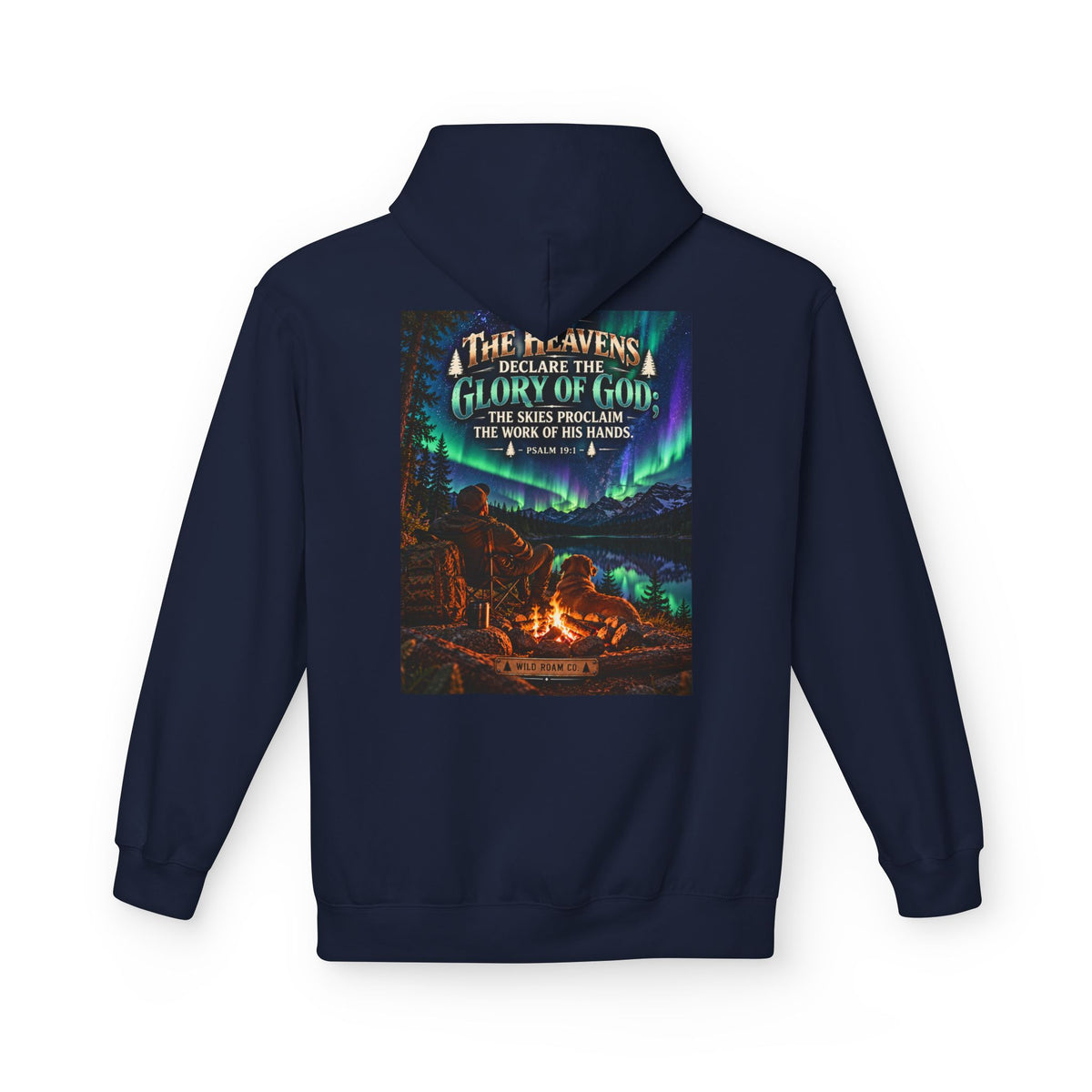Men's Wilderness Campfire Hoodie — "The Heavens Declare" Scenic Christian Adventure Pullover