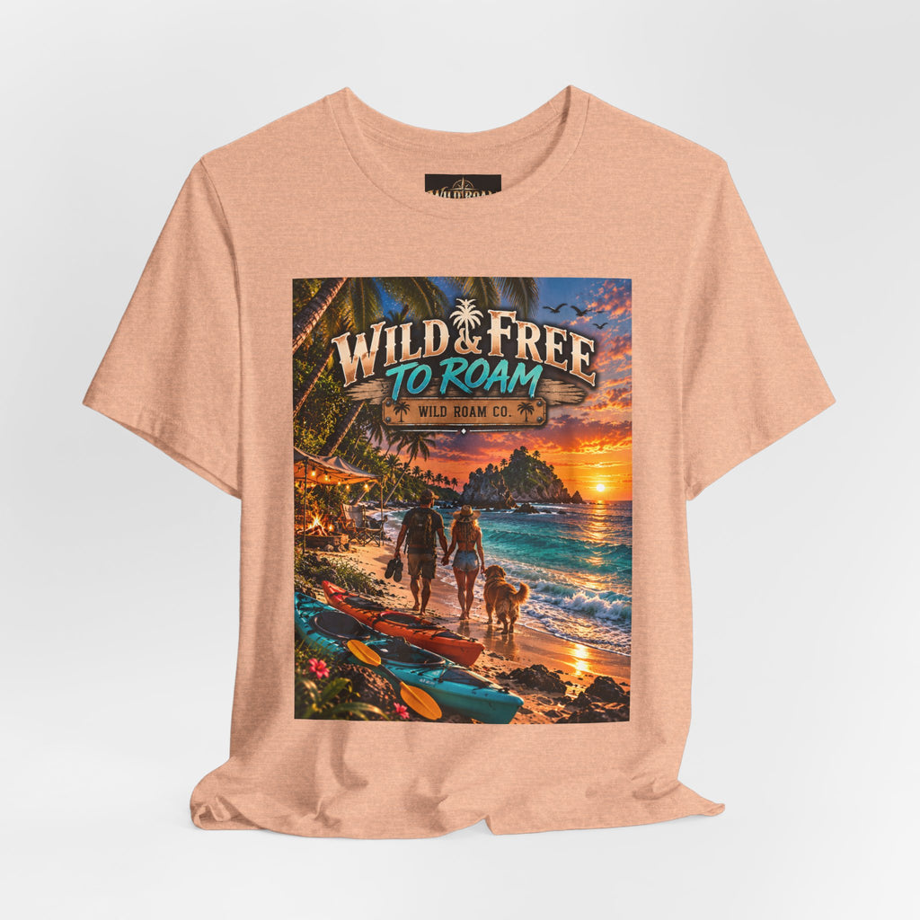Wild & Free to Roam Beach T-Shirt — Sunset Surf Adventure Tee