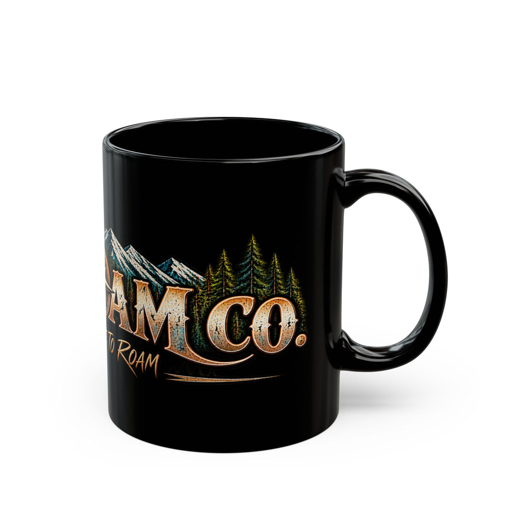 Wild Roam Black Mug — "Wild & Free to Roam" Mountain Compass Coffee Cup