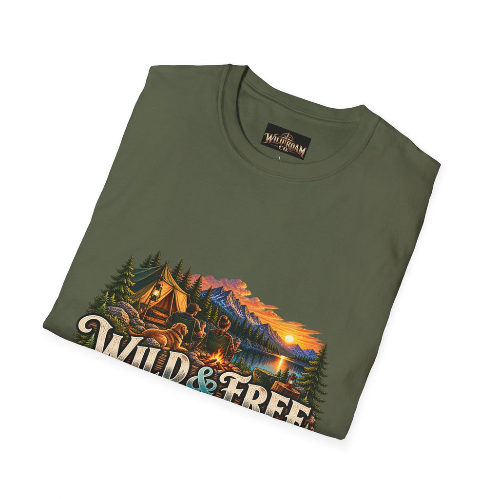 Wild & Free Camping T-Shirt — "Wild & Free to Roam" Outdoor Adventure Tee