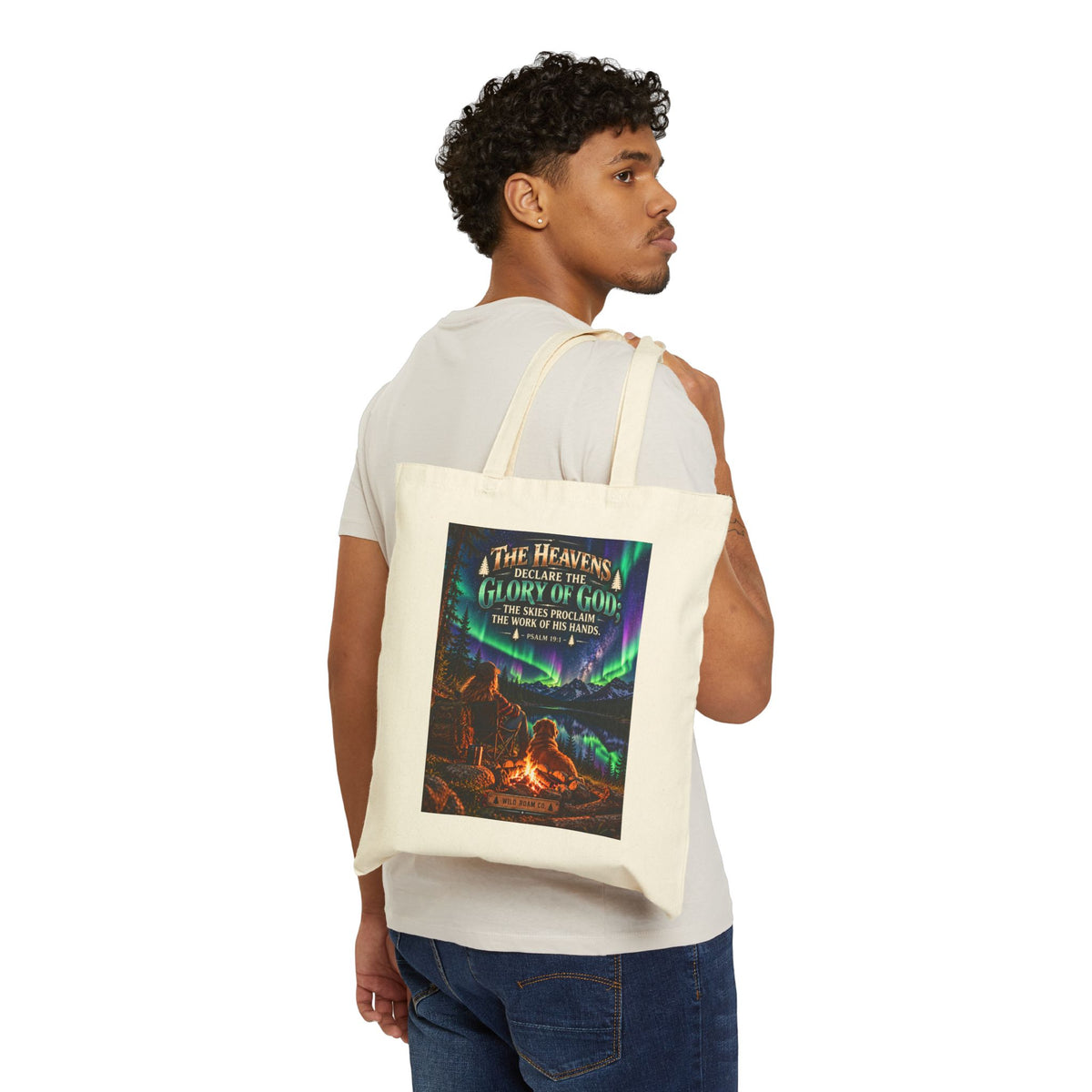 Canvas Tote Bag — "The Heavens Declare the Glory of God" Campfire Christian Tote