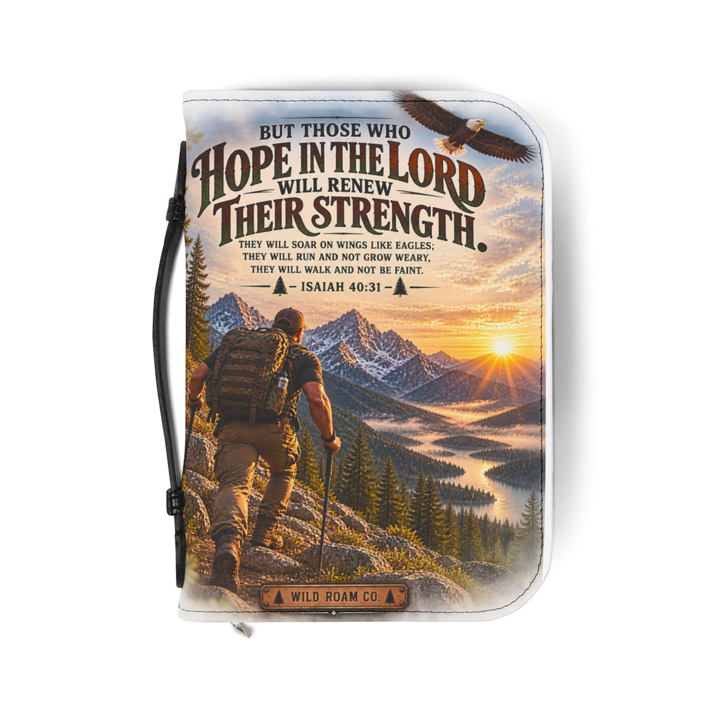 Men's Inspirational 'Hope in the Lord' Bible Cover – Isaiah 40:31 Mountain Hiker Design