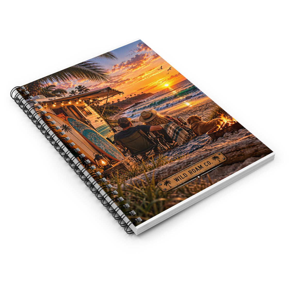 Beach Sunset Spiral Notebook — 'Wild Roam Co.' Travel Journal, Lined Pages