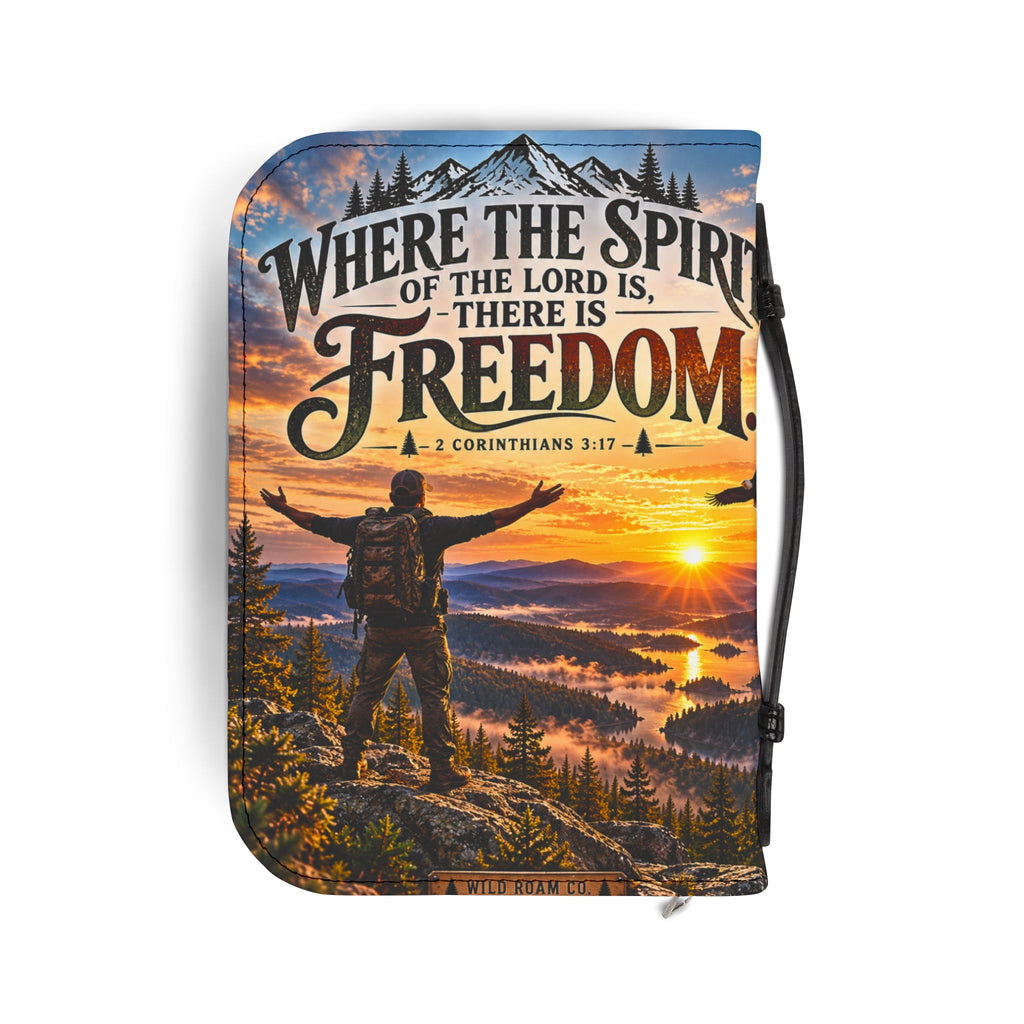 Men's Bible Cover — "Where the Spirit of the Lord Is, There Is Freedom" Zippered Christian Travel Case