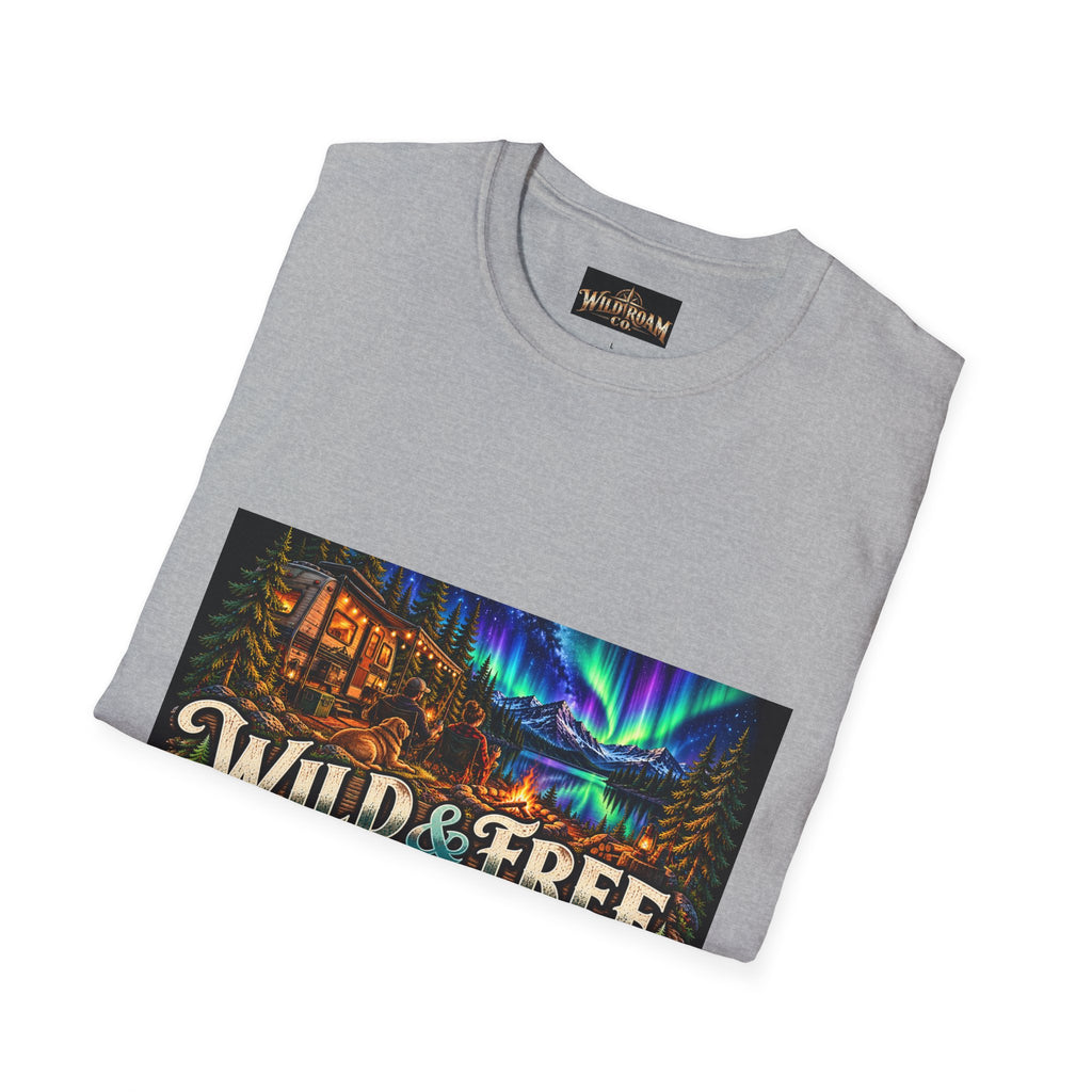 T-Shirt — Wild & Free to Roam Northern Lights Cabin Graphic Tee