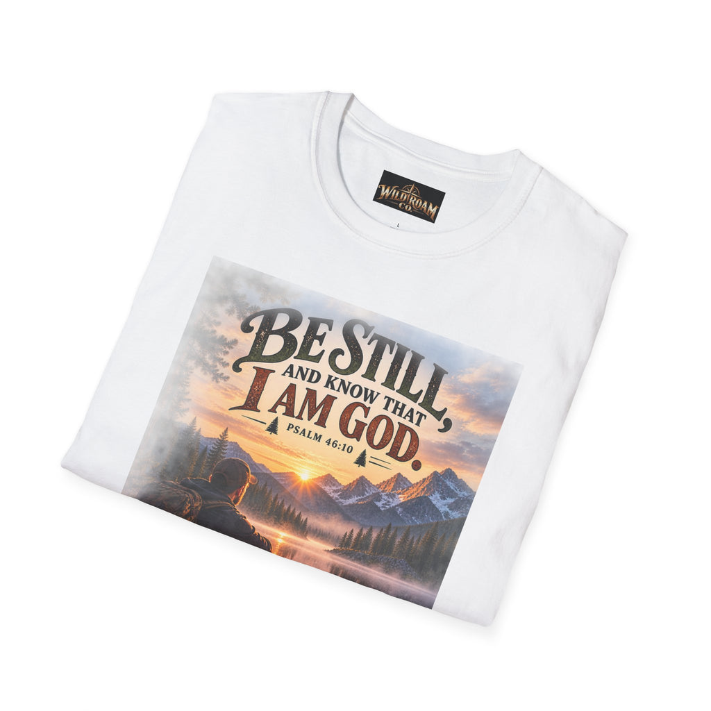 Men's Christian Mountain T‑Shirt – "Be Still and Know That I Am God" Inspirational Faith Tee