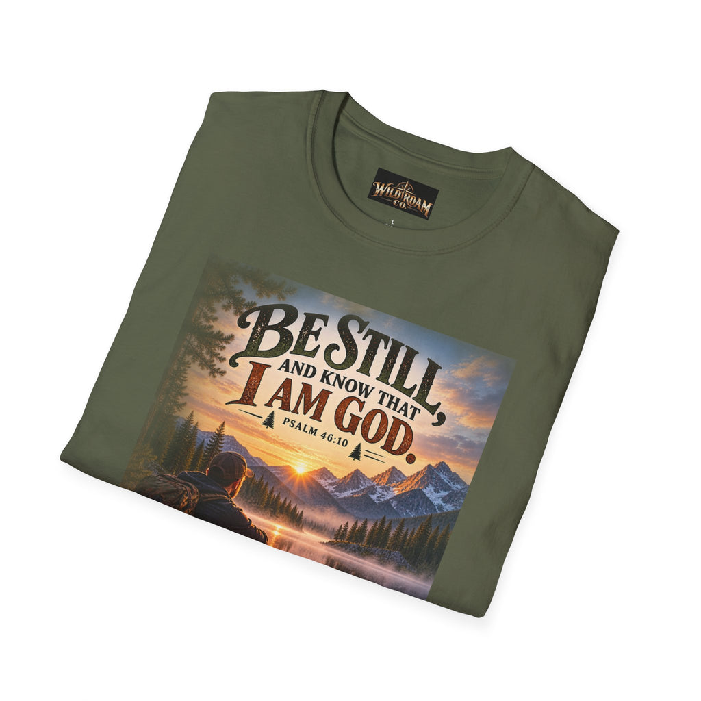 Men's Christian Mountain T‑Shirt – "Be Still and Know That I Am God" Inspirational Faith Tee