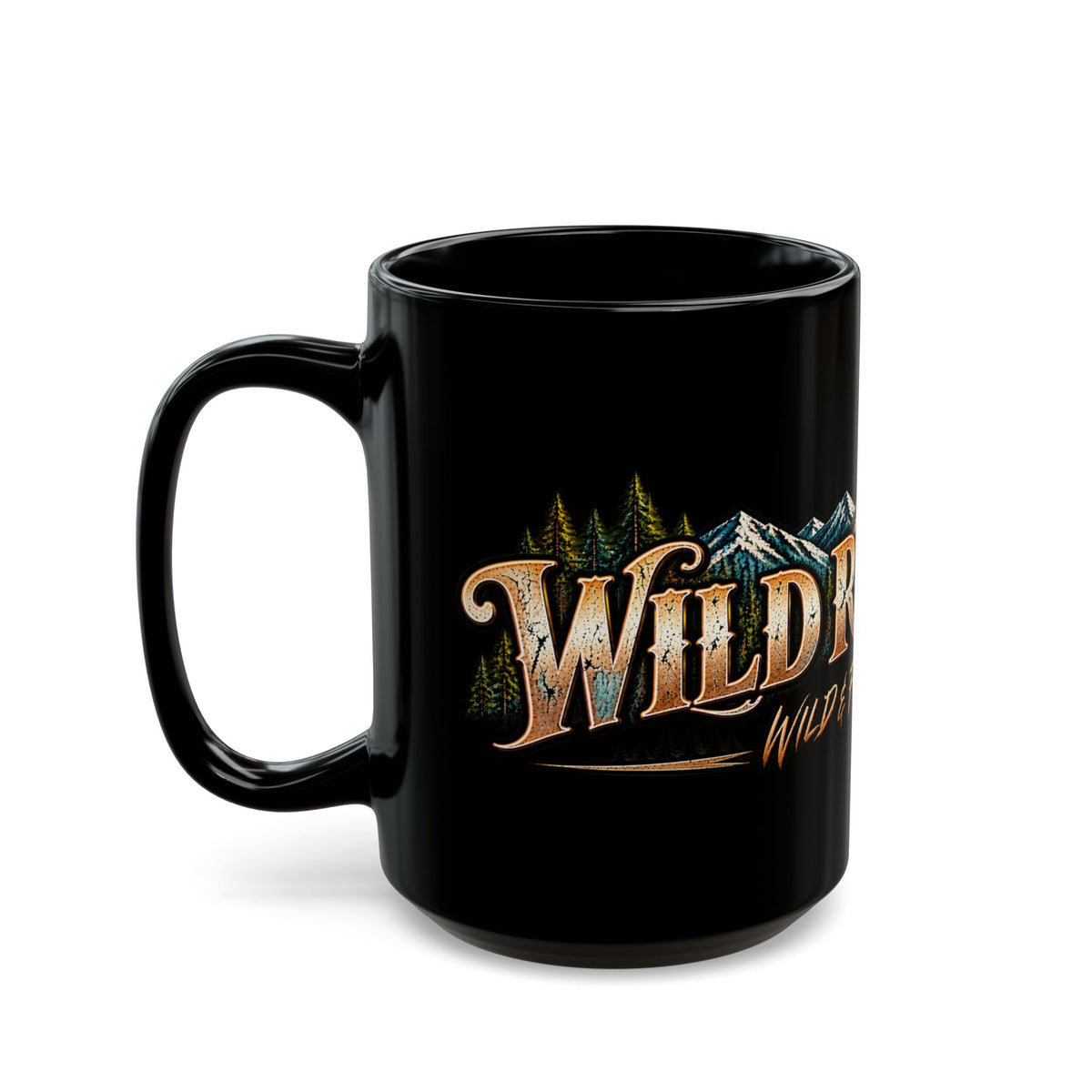 Wild Roam Black Mug — "Wild & Free to Roam" Mountain Compass Coffee Cup