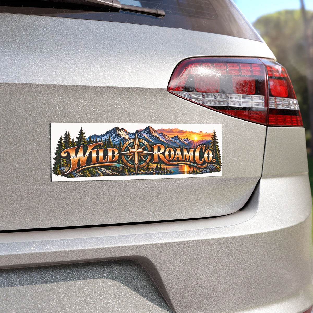 Wild Roam Co. Scenic Compass Car Magnet — Outdoor Adventure Vehicle Decal