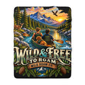 Wild & Free Sherpa Fleece Blanket — 'Wild & Free to Roam' Outdoor Canoe Design