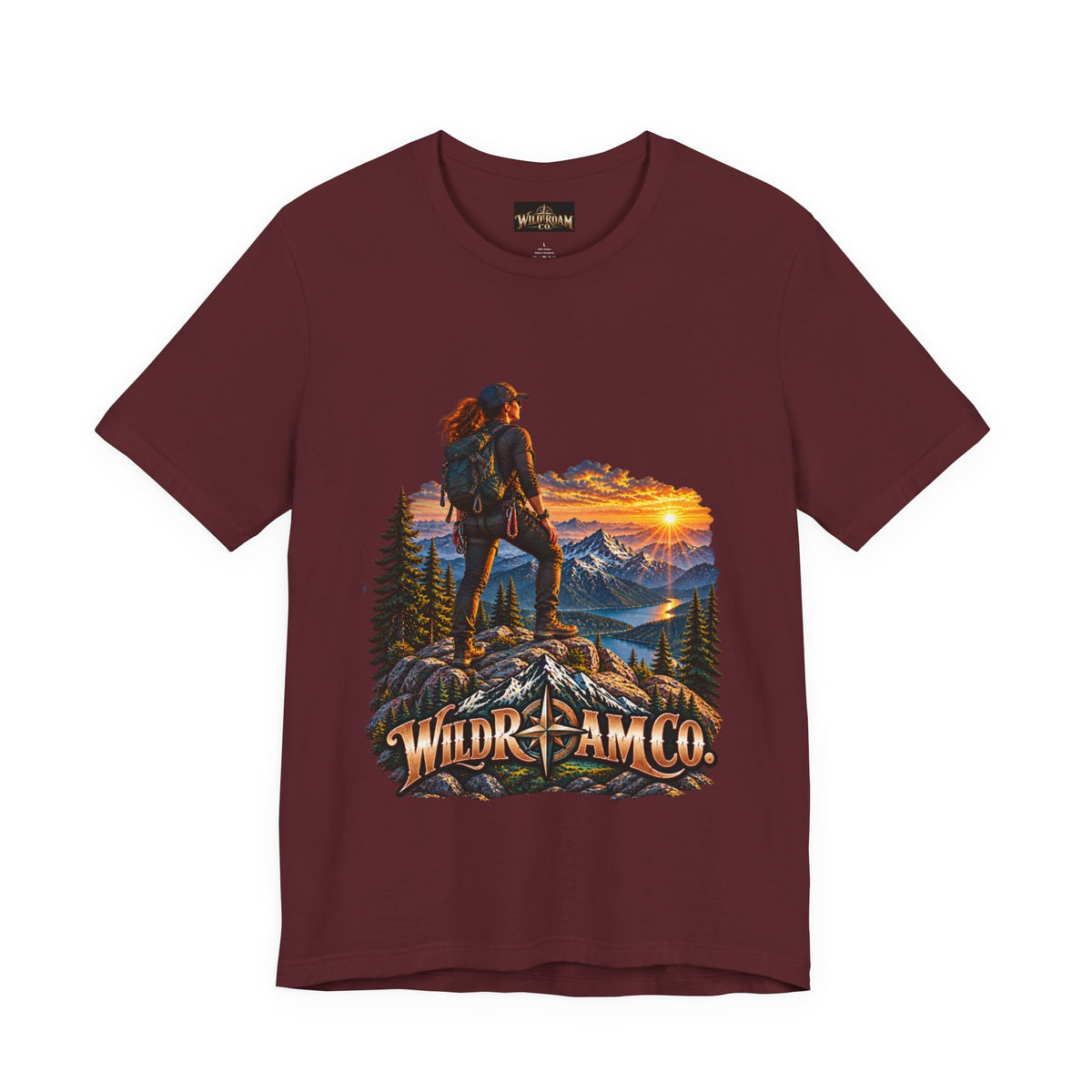 Women's Hiker Sunset T-Shirt — Wild Roam Co. Mountain Adventure Tee