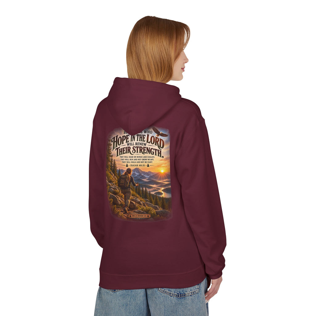 Women's Hope in the Lord Hiking Hoodie — Inspirational Christian Mountain Sunset Pullover