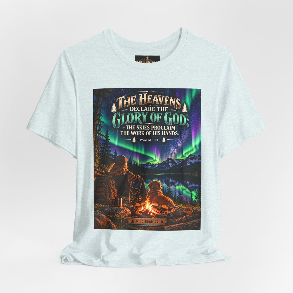 Women's Christian Nature T-Shirt — "The Heavens Declare the Glory of God" Campfire Aurora Tee