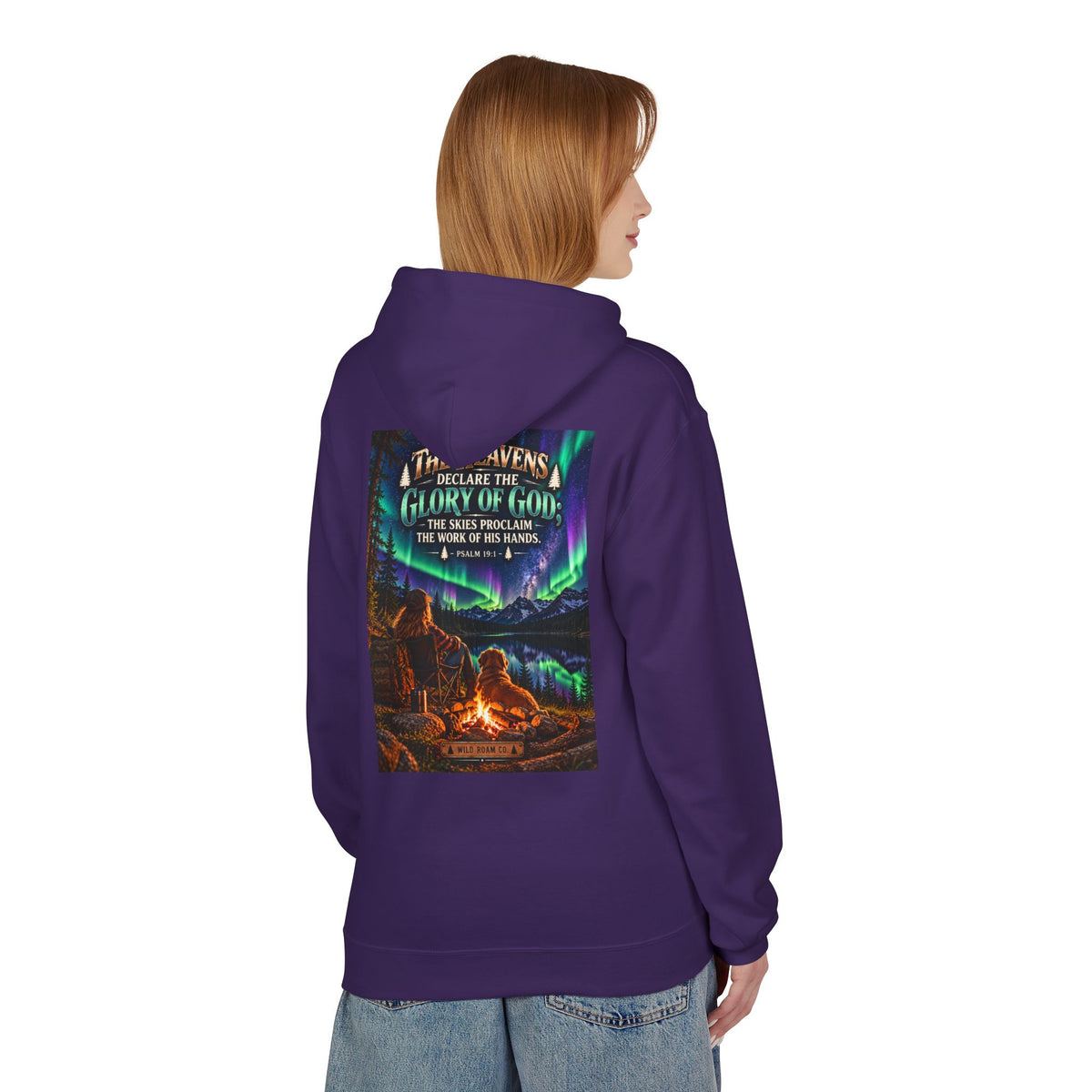 Women's Hoodie - 'Wild Roam Co.' Scenic Christian Campfire Hoodie with Aurora Psalm Design