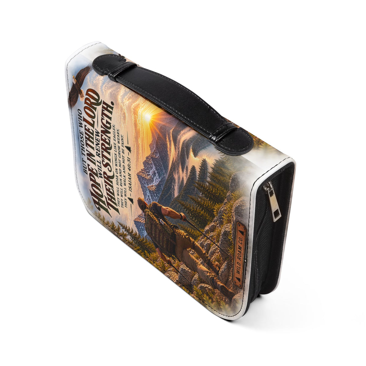 Men's Inspirational 'Hope in the Lord' Bible Cover – Isaiah 40:31 Mountain Hiker Design