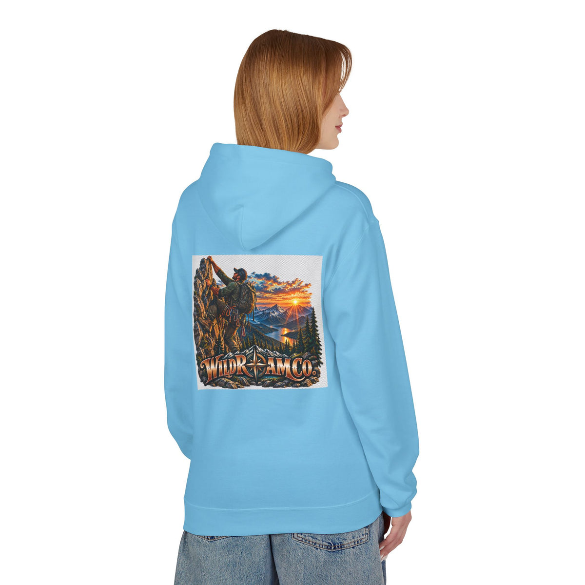 Men's Wild Roam Co. Adventure Hoodie — Mountain Sunset Outdoor Graphic Sweatshirt