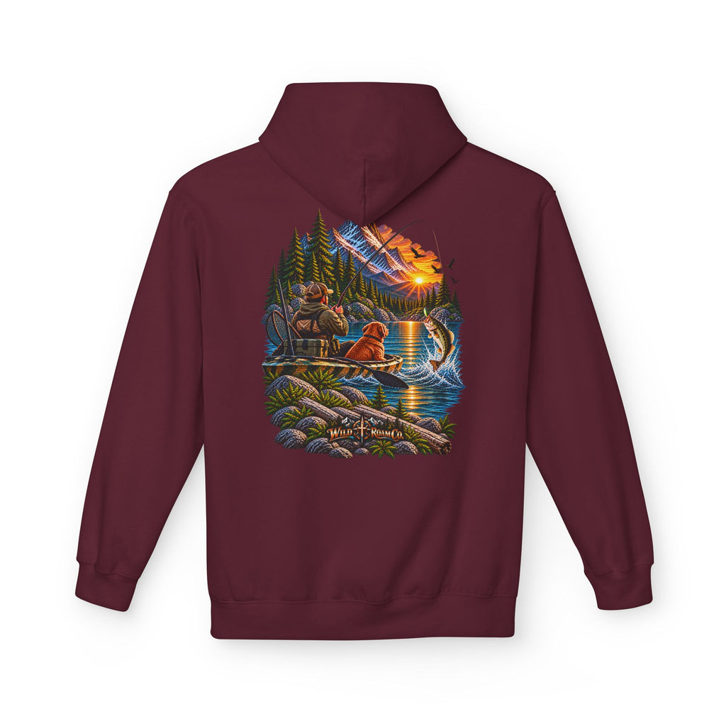 Wild Roam Co. Scenic Adventure Hoodie — "Wild Roam" Mountain & Lake Graphic