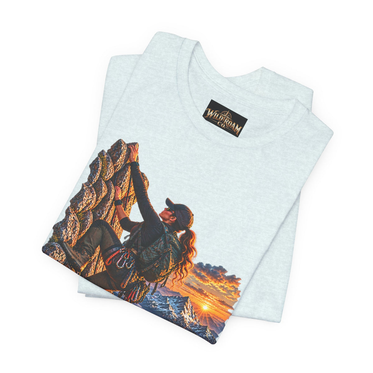 Women's Climber Sunset Tee — Wild Roam Co. Rock Climbing Graphic T-Shirt