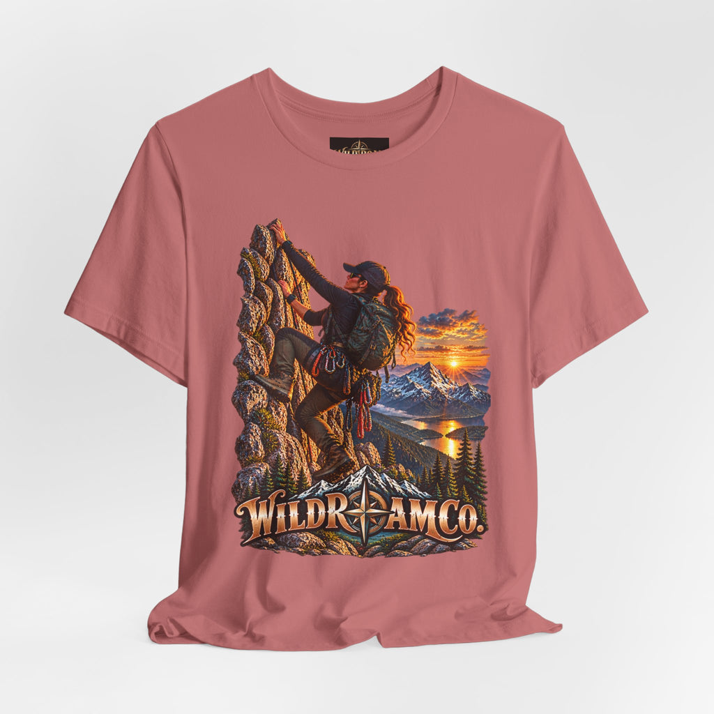 Women's Climber Sunset Tee — Wild Roam Co. Rock Climbing Graphic T-Shirt
