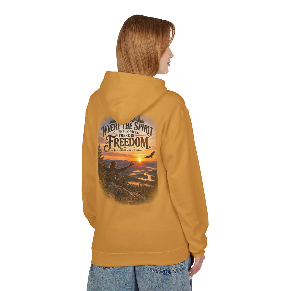 Women's Freedom Wilderness Hoodie — "Where the Spirit of the Lord is Freedom" Scenic Outdoor Pullover
