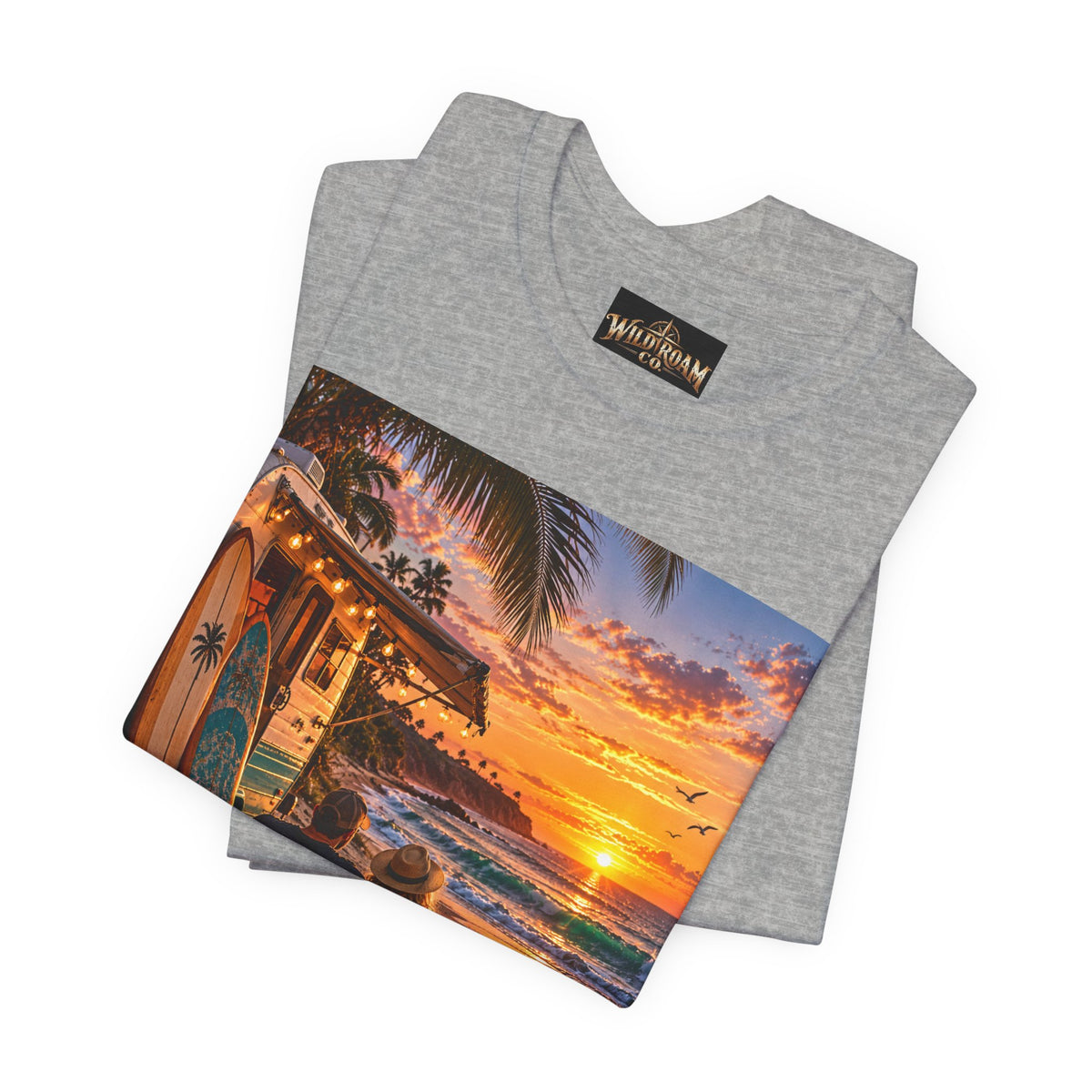 Sunset Surf Camp Tee — Beach Sunset Couple Graphic T-Shirt