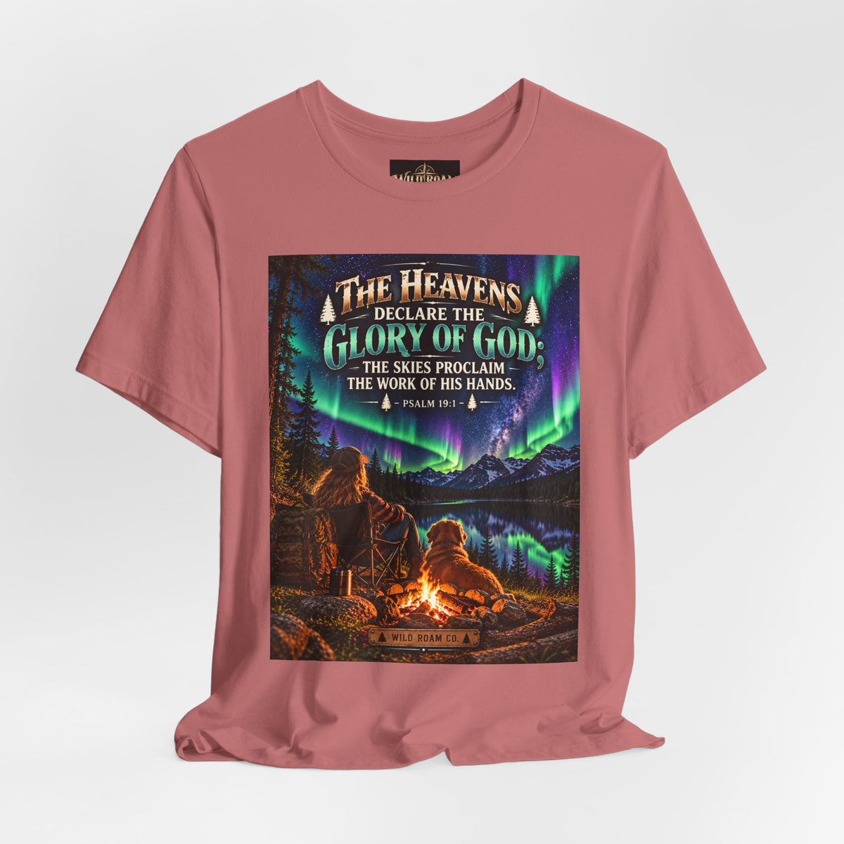 Women's Christian Nature T-Shirt — "The Heavens Declare the Glory of God" Campfire Aurora Tee