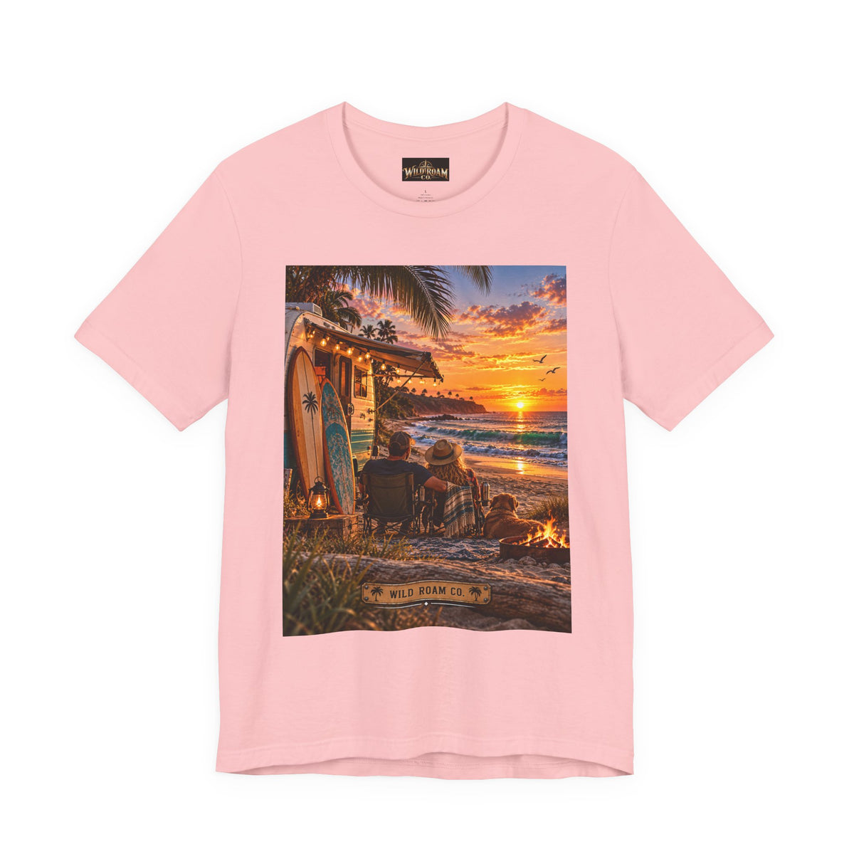 Sunset Surf Camp Tee — Beach Sunset Couple Graphic T-Shirt