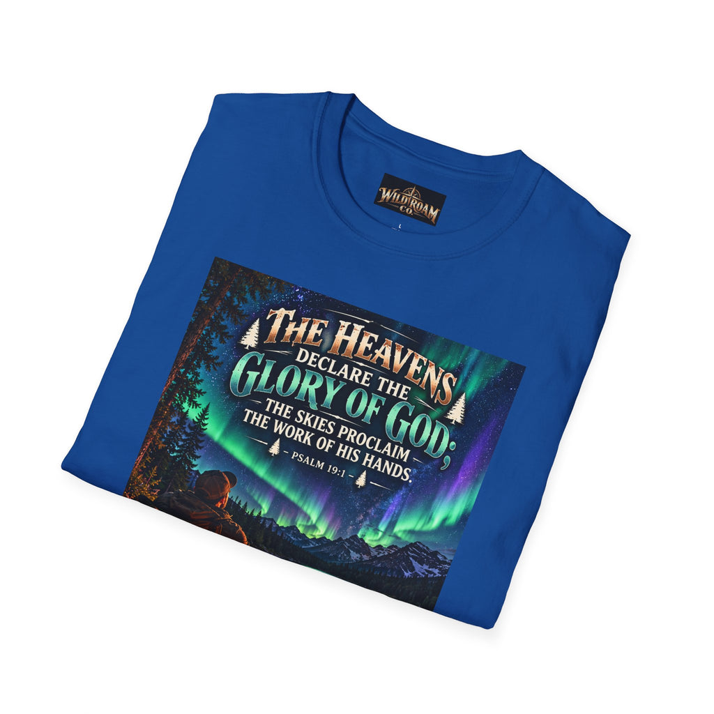 Men's Christian Campfire T-Shirt — "The Heavens Declare the Glory of God" Scenic Faith Tee
