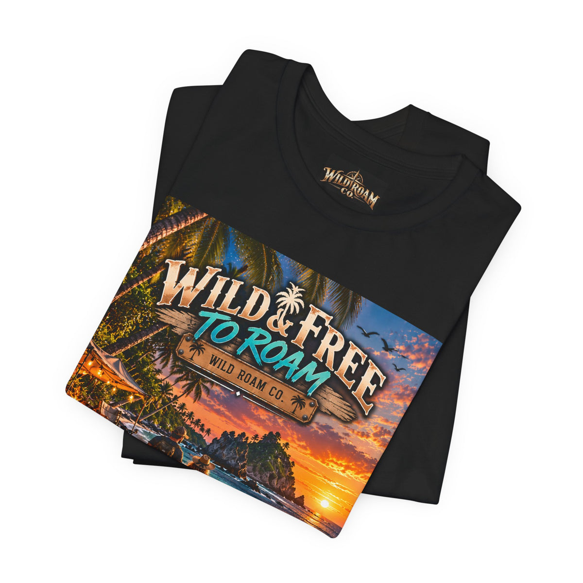 Wild & Free to Roam Beach T-Shirt — Sunset Surf Adventure Tee