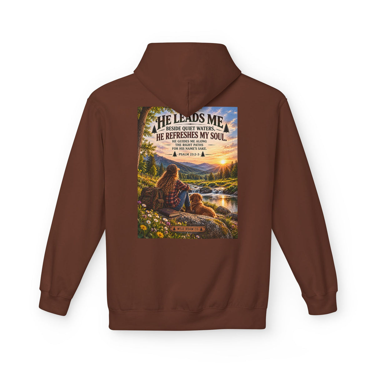 Women's Wild Roam Co. Scenic Hoodie — "He Leads Me Beside Quiet Waters" Inspirational Nature Pullover