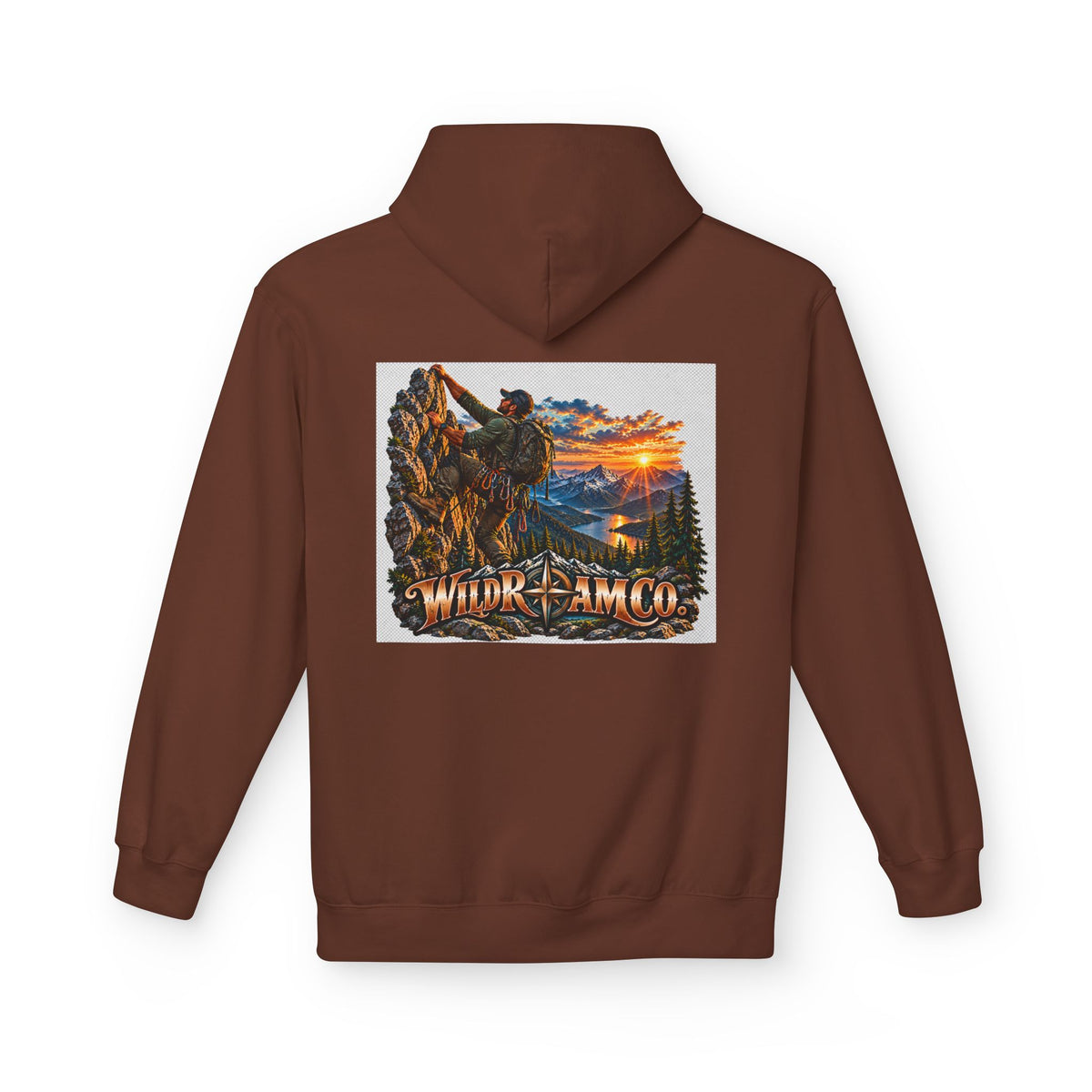 Men's Wild Roam Co. Adventure Hoodie — Mountain Sunset Outdoor Graphic Sweatshirt