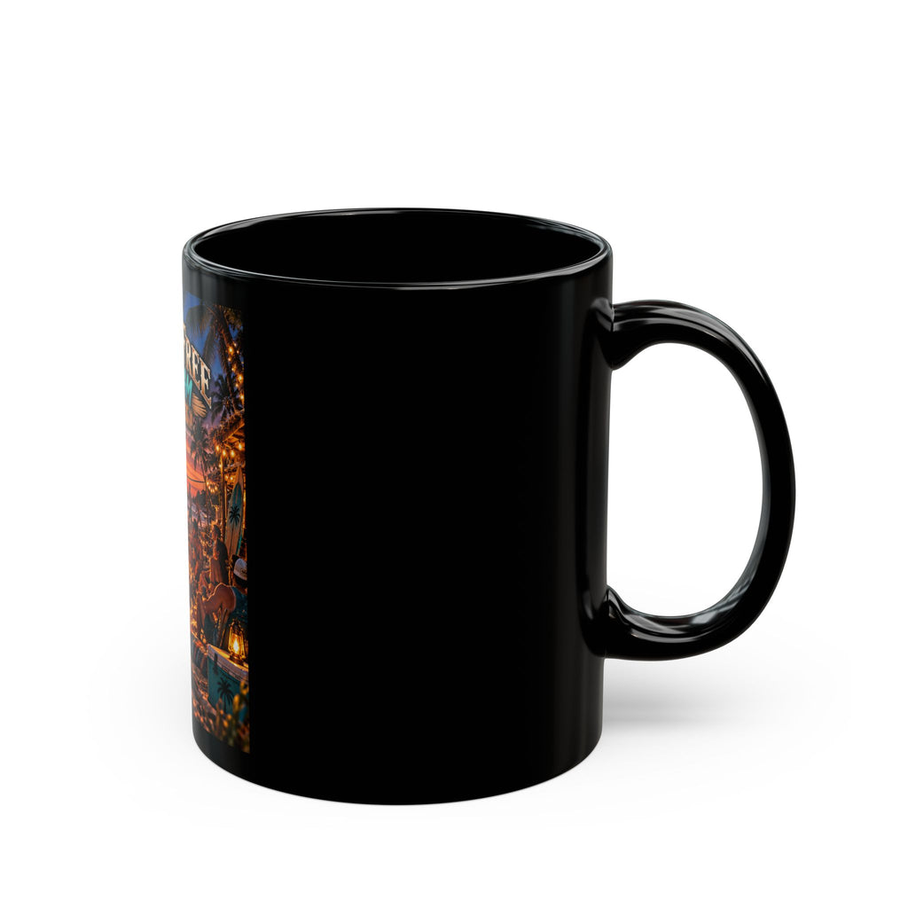 Wild & Free to Roam Black Mug — Tropical Sunset Beach Camp Coffee Cup (11oz/15oz)