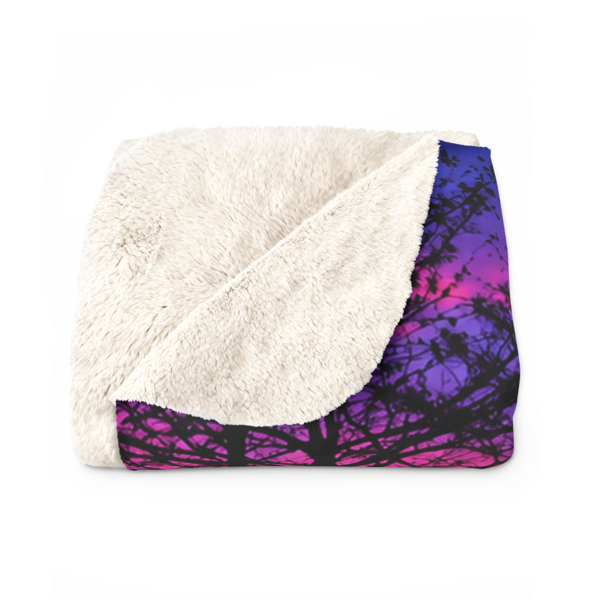 Sunset Lake Sherpa Blanket — Vibrant Dock & Sky Fleece Throw
